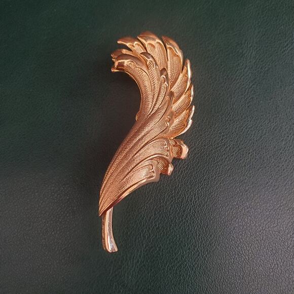 Tana Leaf Brooch Textured and Smooth 2.75 inches Tall - Picture 6 of 6